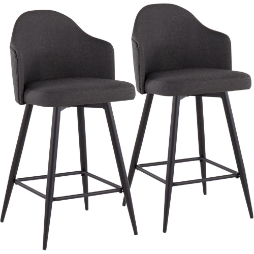 Ahoy 26" Counter Stool in Charcoal Gray Fabric, Black Footrest & Black Metal (Set of 2)